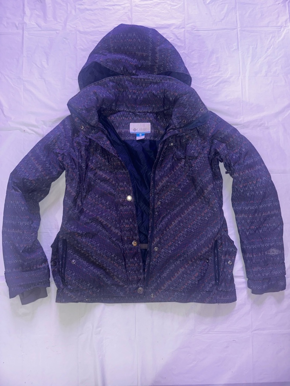 Columbia Women's Dark Purple Patterned Puffer Jacket with Hood